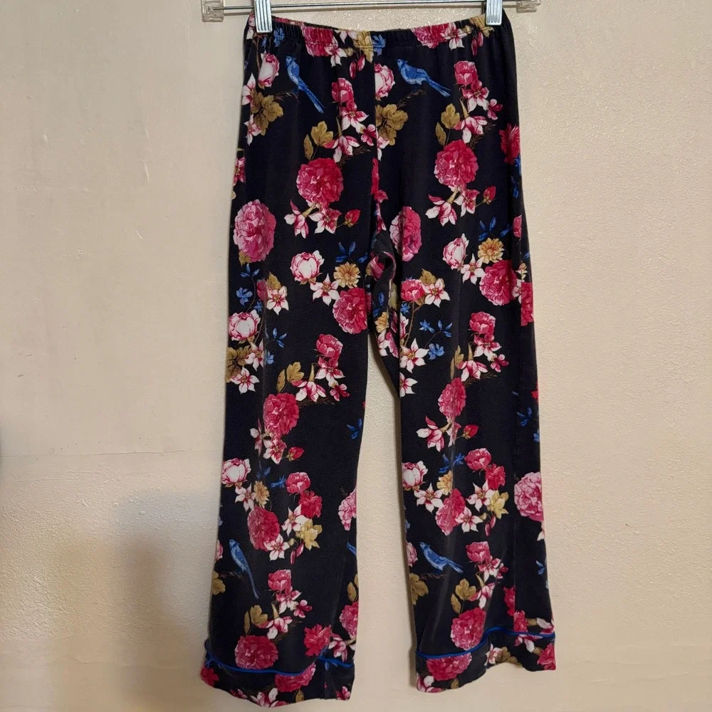 BedHead Pajama Set Button Down‎ Shirt & Pants Women's XS Floral Comfy Grey Pink